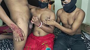 two step-brothers take turns fucking their step-sister in doggystyle, enjoying her big natural tits 😈