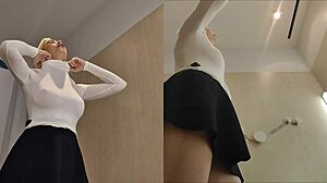 Blonde Amateur Flashes Panties in Upskirt Dressing Room View