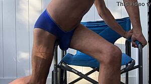 Deep Pelvic Stretching in Blue Briefs