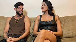 Narrative: Tattooed guy nails a hot casting couch session with Bia and her athletic body.