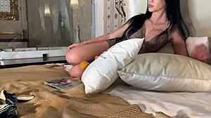 Hot Brunette Babe Teases with Big Tits in See-Through Dress!