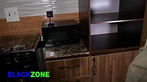 Stepmother Bent Over and Fucked Hard from Behind in Kitchen. Her Sexy Black Curves Up Close!