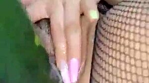 Latina milf shoves cucumber deep for wild squirting pleasure.