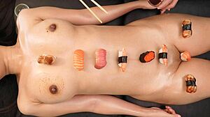 Japanese Sushi Girl Teases with Shaved Amateur Charm in Homemade Clip.
