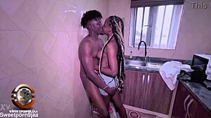 Olivia moans as she takes a big cock in the kitchen