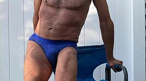 Deep Pelvic Stretching in Blue Briefs