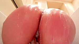 The russian student with big ass fucks through her green panties and gets creampie