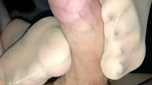 Домашний чувственный футджоб в загорелых колготках превращается в дразнящую забаву