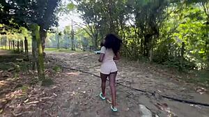 Ebony Goddess Fucks In Public Waterfall