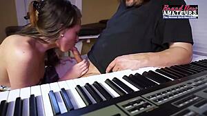 Petite busty green eyed beauty cloe sucks a cock and swallows cum