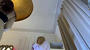 A hot skinny girl meets her friend for fake casting in changing room