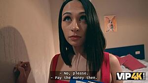 Slutty Debtor Pays with Tight Pussy and Asshole