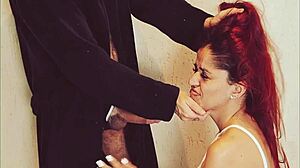 Submissive girl confronted by father-in-law about her revealing outfit before sex.