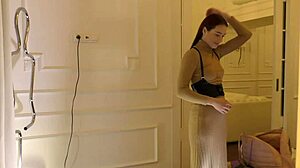 A hot skinny girl meets her friend for fake casting in changing room