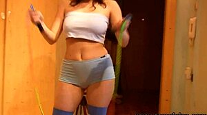 topless skipping rope fun with bouncing boobs and big ass.