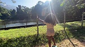 Ebony Goddess Fucks In Public Waterfall