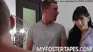 New foster stepmom Becky Bandini eagerly welcomes Judy Jolie with a warm bedroom encounter