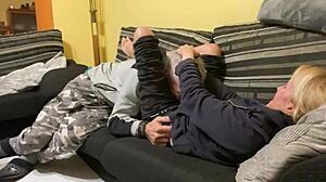 Amateur real couple in home with blonde