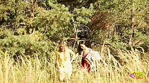 Outdoor lesbian session with blonde and brunette babes