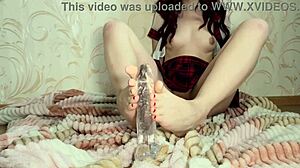 Naughty college girl, what a footjob she gives!