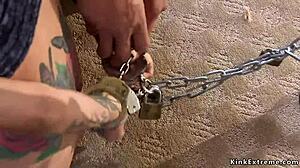Sex trafficker binds and roughly fucks busty skinny blonde slave in hardcore bondage