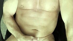 Muscular bodybuilder shoots four cum loads daily