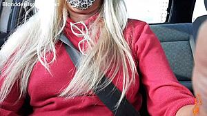 Blonde Milf Flashes Pussy in Car at Mall Parking Lot