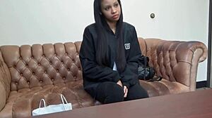 Liyah Rose Skinny Ebony Slut Gags at Casting Face Fucking