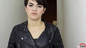 Skinny tattooed teen 18+ stepsister gives deepthroat blowjob to ex-boyfriend