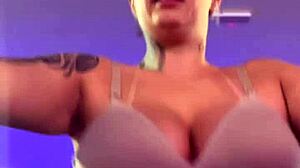 Hot gym session with big natural tits and wet pussy exposed