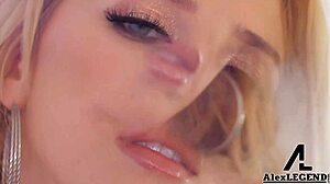 Luscious blonde cowgirl Alix Lynx rides Alex's big cock. She moans in doggystyle and spooning positions.