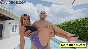 Petite blonde Luna Luxe reveals tits by pool