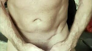 Muscular bodybuilder shoots four cum loads daily