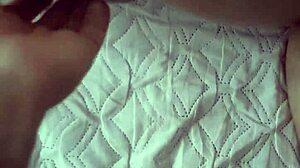 Blue dress on skinny milf with natural tits in homemade pov