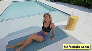 Petite blonde Luna Luxe reveals tits by pool