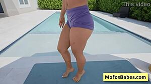 Petite blonde Luna Luxe reveals tits by pool