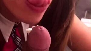 Wow! Horny Student Shows Tits For Teacher's Blowjob!