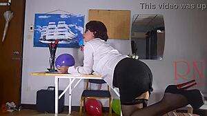 Office Secretary Masturbates with Balloons in Wild Domination Scene