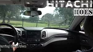 Teen Rina Arem Masturbates with Hitachi Wand in Car Backstage