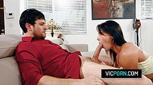 Hot brunette milf preston parker got stuck under the table with no panties takes some rough doggystyle fucking