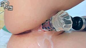 close-up masturbation of beautiful creamy pussy with toys and vibrator