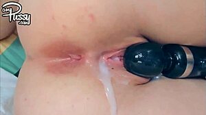 close-up masturbation of beautiful creamy pussy with toys and vibrator