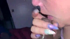 Mature blonde engages in deepthroat with big black cock