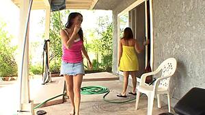 Naked sexy brunettes intensely lick each other's asses