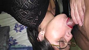 My cheating stepmom gets wet giving sneaky blowjobs