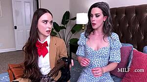 shy student hazel moore licks teacher's pussy in lesbian strapon fucking