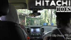 Teen Rina Arem Masturbates with Hitachi Wand in Car Backstage