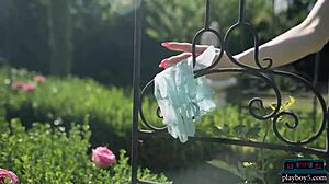 Miranda, the hard body MILF, strips lingerie outdoors in softcore scene