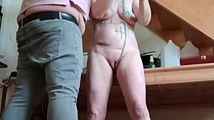 Exclamatory homemade scene of slave f with fessee, magicwand masturbation, and fellation!