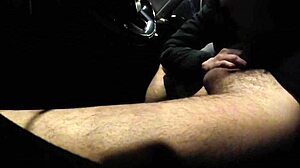 French street whore Misscreamy sucks big cock in public parking without condom and licks cum